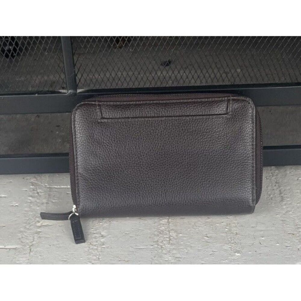 Unbranded Double Zip Pebbled‎ Leather Brown Walletbwith Calculator & Key Chain